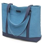 Large Tote Bags for Women 15.6 Inch Laptop Bag Lightweight Canvas Professional Work Briefcase, Blue, Large, Colorblock Style