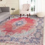 DECOMALL Maila Washable Rug Indoor 5x8, Rugs with Rubber Backing, Non Slip Area Rug, Foldable Rug Thin, Traditional Bohemian Red Rug for Bedroom, Living Room, rv Carpet, Machine Washable Carpets