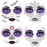 Bowitzki Face Jewels Black White Halloween and Festival Design Women Mermaid Face Gems Glitter Rhinestone Crystals Stickers Eyes Body Temporary Tattoos (Black - E)