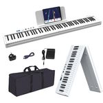 OYAYO Folding Piano Keyboard, 88 Keys Full Size Semi-Weighted Keyboard Support Bluetooth & MIDI, Foldable Piano Keyboard with Sustain Pedal and Piano Bag for Beginner Best Gift (White)