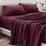 Gorayoo Bedding Flat Bedsheets Super King Size Egyptian Cotton - 400 Thread Count Pocket Long Staple Sateen Weave Flat Sheet with 2 Pillowcover - Wine