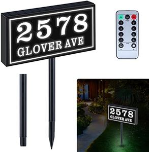 Solar House Numbers for Outside Modern Powered Address Plaque Solar Address Signs for Yard Led Address Numbers for House Light up Street Name Lighted Illuminated with Stakes Waterproof Remote Control