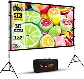 Projector Screen with Stand, Towond 100 inch Outdoor Projector Screen Portable Indoor Projection Screen 16:9 4K Rear Front Movie Screen with Carry Bag for Home Backyard Theater