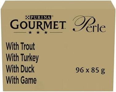 Gourmet Perle Mini Fillets in Jelly Country Medley Wet Cat Food Pouches; for Adult and Senior Cats (Turkey,Trout,Duck,Game) 96x85g