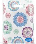 Rainbows & Lilies 100 Mandala Plastic Bags with Handles - 12"W x 15"H Thick Reusable Bulk Bags for Merchandise, Gifts, Products, Small Business, Boutique Retail Shopping, Goodie Party Favors (White)