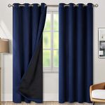 BGment Thermal Insulated 100% Blackout Curtains for Bedroom with Black Liner, Double Layer Full Room Darkening Noise Reducing Grommet Curtain, 2 Window Curtain Panels of 52 x 90 Inch, Navy Blue