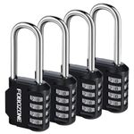 Combination Lock, FOBOZONE 4 Digit Outdoor Waterproof Resettable Code Padlock,for Gym Locker, Cabinet,Shed, Hasp,Gate, Tool Box,School Locker Lock (L Black 4 Pack)