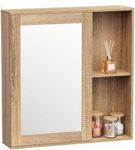 VonHaus Bathroom Mirror Cabinet - Oak Wood Effect Bathroom Cabinet with Mirror - 1 Door Bathroom Storage Cabinet with Handleless Design & Adjustable Shelf - Wall Cabinet for Toiletries - Chester