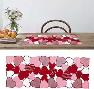 Owenie Valentine‘s Day Table Runners, 13 x 36 Inch Valentines Table Centerpieces, Embroidered Love Heart Red Table Decorations, Mother's Day or Wedding Table Decor , Washable