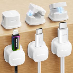 6-Pack Magnetic Cable Clips Cord Organizer-Cable Smooth Adjustable, Rocoren Desk Cable Management Accessories,Cable Holder Clips Wire Holder Keeper for Desktop,Nightstand,Wall,Home Office,Phone,Car