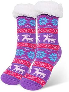 Benefeet Sox Fuzzy Fluffy Socks for Women Girl 3D Animal Socks Fuzzy Slipper Socks Winter Warm Sleeping Plush Comfy Socks, Purple-christmas Deer Snowflake