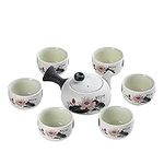 Japanese Teapot Set with 6 Cups, 7-Piece Set for Home and Office Use Porcelain Chinese Gongfu Tea Set, Infuser,Portable All in One Gift Bag for Travel,Home,Gifting,Outdoor and Office (lotus)