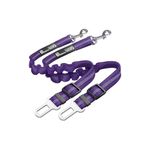 2 Pack Premium Car Seat Belt for Dogs Cats Pets, Adjustable Safety Heavy Duty Elastic Lead Harness for Cars with Elastic Nylon Bungee Buffer (Purple)