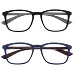 OPULIZE Max Reading Glasses 2 pack - Classic Large Rectangular Frame - Matt Black Blue - Men's Women's Unisex - Spring Hinges - RR78-13 - +2.50