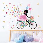 decalmile Flower Fairy Wall Stickers Girl Bicycle Butterfly Wall Decals Baby Nursery Kids Bedroom Living Room Wall Decor