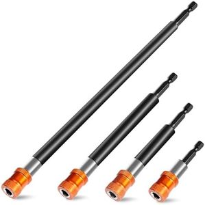 Sopclane 4Pcs Drill Bit Extension Set,Magnetic Drill Screwdriver Bit Holder Extender with Aluminum Sleeve,1/4 Inch Hex Shank Quick Release Bit Holder for Drill, 2-3/8", 4", 6", 12" Long