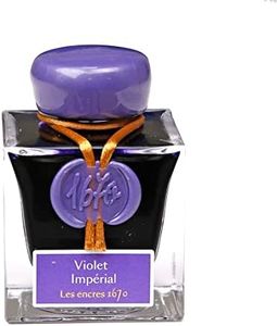 Jacques Herbin Brand Imperial Violet Ink, 50 ml Bottle with Gold Glitter, Commemorating 1670 Anniversary, Luxury, Mystery, Fountain Pen, Rollerball Pen, Glass Feather
