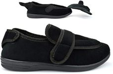 Mens Wide Fit Slippers Mens Wide Open Slippers Mens Touch Fastening Slippers Carpet Slippers Size 13 Size 14 Size 15 Size 16 Mens Extra Large Slippers Sizes 7-14 Black 9 UK