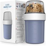 Jim's Store Breakfast Cereal Cup 2 in 1 to-go Yogurt Pot Leakproof Overnight Oats Jar Breakfast Storage Container BPA Free for School Office Travel Picnic - 560ml+310ml (Blue)