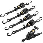 EPYINS Ratchet Tie Down Straps - 1500lbs 4 Pack Heavy Duty Auto Retractable Tie Down Straps with S Hooks, Ratchet Straps for Cargo Luggage Motorcycle Truck Boat, 3m, Easy to Use, Black