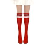 ALLY-MAGIC Knee High Socks, Casual Thigh High Socks White Red Striped Boot Socks, 3 Striped Long Tube Stockings for Women Girls Daily Wear Y7TWGXW (Red White)