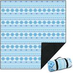 Ｄｏｒｃｙ Large Picnic Blanket 3-Layer Thickening Soft Camping Blankets Waterproof,Machine Washable Beach Mat for Outdoor Travel Hiking Park Concerts or Family Party (Blue Boho - 77x79 inches)