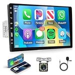 Single Din Car Stereo Apple Carplay Touchscreen Car Radio, Rimoody 9 Inch Touch Screen with Bluetooth FM AM Radio iOS/Android Mirror Link TF/USB/AUX Input Car Multimedia Player + Backup Camera