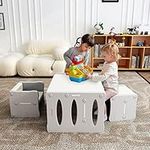 BanaSuper Toddler Table and Chair Set Children Plastic Activity Desk with 2 Stools Multifunction Kids Furniture Set for Preschoolers Boys Girls （White Grey）