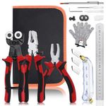 YOTINO Glass Cutters Tools 20PCS Glass Nippers Glass Running Pliers Breaking Pliers Oil Feed Glass Cutter Set for Stained Glass, Tiles, Mosaic Cutting with Cut Resistant Gloves Leather Zipper Bag