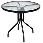 Goplus 32" Outdoor Round Patio Table with Umbrella Hole, All Weather Dining Table Tempered Glass Top, Bistro Table Coffee Table Furniture Commercial Party Event for Backyard Lawn Balcony Pool