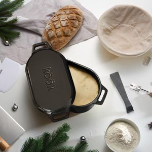 KooK Enameled Cast Iron Dutch Oven, Black – Heavy Duty Casserole