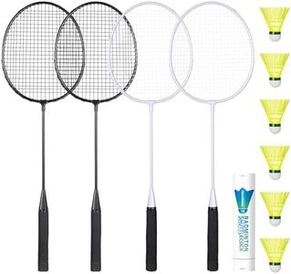 AboveGenius Badminton Rackets Set of 4 for Outdoor Backyard Games, Including 4 Rackets, 6 Nylon Badminton Shuttlecocks, Lightweight Badminton Racquets for Beginners