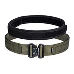 IDOGEAR 2" Tactical MOLLE Belt with 1.75" Inner Belt Set Quick Release Metal Buckle Belt Heavy Duty Hook-and-Loop Laser-Cut Belts (Small(30''-34''), Ranger Green)