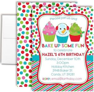 Personalized Christmas Cupcake Invitations Custom Holiday Invite Cards 50 Pack 5x7 Birthday Party Cards With Envelopes - Unique Customized Holiday Baking Theme for the Holidays