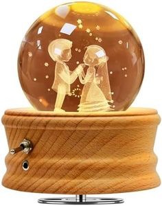 Hwawhin 3D Crystal Ball Music Box with Projection LED Light and Rotating Wooden Base for Christmas, Birthday, Valentine's Day - Music Boxes for Women, Mums and Girls