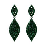 Flyonce Teardrop Wedding Earrings for Brides Bridesmaids, Women's Bridal Rhinestone Crystal 2 Leaf Drop Dangle Chandelier Earrings Deep Green Black-Tone