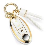 CTRINEWS for Nissan Key Fob Cover with Metal Braided Rope Keychain, Upgraded Soft Key Case for Nissan Altima Sentra Maxima Rogue Armada (3 Button only)(Gold Edge)