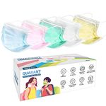 QUARANT Meltblown Fabric Kids 3 Ply Disposable Face Mask with Nose Clip for Boys & Girls, Suitable for Children Aged 5 to 12 Years (Rainbow Combo, Multicolour, Pack of 50) for Unisex