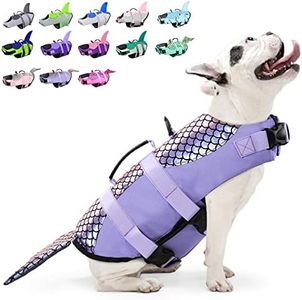 Dog Life Jacket, Adjustable Dog Life Vests Pet Life Preserver with Rescue Handle for Small Medium Large Dogs, Safety Lifesaver High Visibility Dog Swimsuit for Swimming Boating, Purple Mermaid M