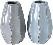 2 Piece Scandi Ripple Vase Set, Crackle Glazed, Pale Blue and Grey, Artisan Crafted, Stoneware, 7.5 Inches