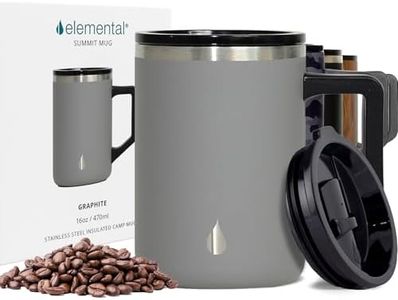 Elemental Insulated Coffee Mug - Triple-Wall Stainless Steel Summit Travel Cup for Hot and Cold Drinks - Thermal Coffee Mug with Lid and Handle for Camping, Office & Travel 16oz - Graphite