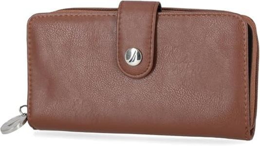 Nautica Womens - Be Shore Vegan Leather RFID Wallet - Zip Around Clutch Large Slim Phone Case and Multi-Card Organizer (Earth)