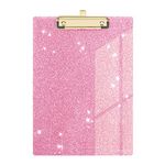 Glitter Acrylic Clipboard Decorative Standard A4 Letter Size 12.2" x 8.7", Fashion Bling Clip Boards with Designed Low Profile Gold Clip for Classroom Office - Warm Pink