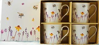 Lesser & Pavey Pretty Water Colour Busy Bees Design Fine China Mugs (Set of 4)220 ml