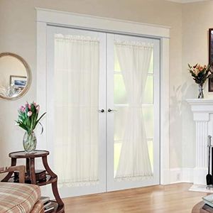 MIULEE French Door Sheer Curtains for Front Back Patio Glass Door Light Filtering Window Treatment with 2 Tiebacks 54 Wide and 72 Inches Length, Ivory, Set of 2