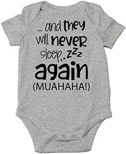 CBTwear And They Will Never Sleep Again Muahaha - Funny Novelty Humor Outfits - Cute Infant One-Piece Baby Bodysuit, Grey, 6 Months