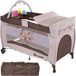 TecTake 800032 New portable child baby travel cot bed playpen with entryway with carry bag, 132 x 75 x 104 cm (Coffee)