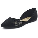 Ollio Women's Shoes Faux Suede Floral Mesh Lace Breathables Pointed Toe Ballet Flats F90, Black, 7.5