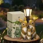 UrbanHaven Outdoor Solar Light Rabbit Family Lantern, Garden Resin Ornaments with Solar Post Light | Garden Lights & Gifts with Gift Box