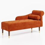 Vesgantti Velvet Chaise Longue, Indoor Lounge Sofa with Right Armrest and Lumbar Pillow, Upholstered Chaise Lounge for Living Room Bedroom and Office, Tool-free Assembly(Orange)